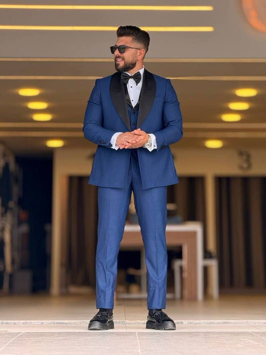 Indigo Tuxedo Shawl Collar Suit