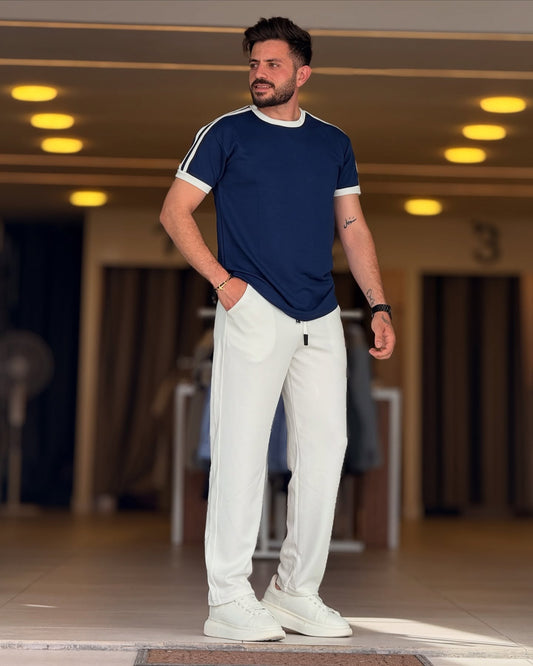 Navy Blue Round Neck and Pants Set