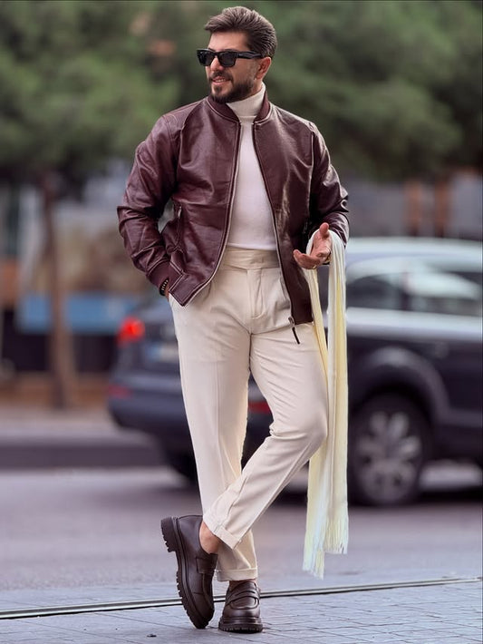 Burgundy Leather Jacket — Style 02