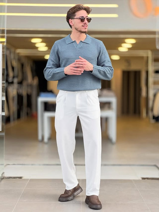 Polo Knitted Sweater in Grey