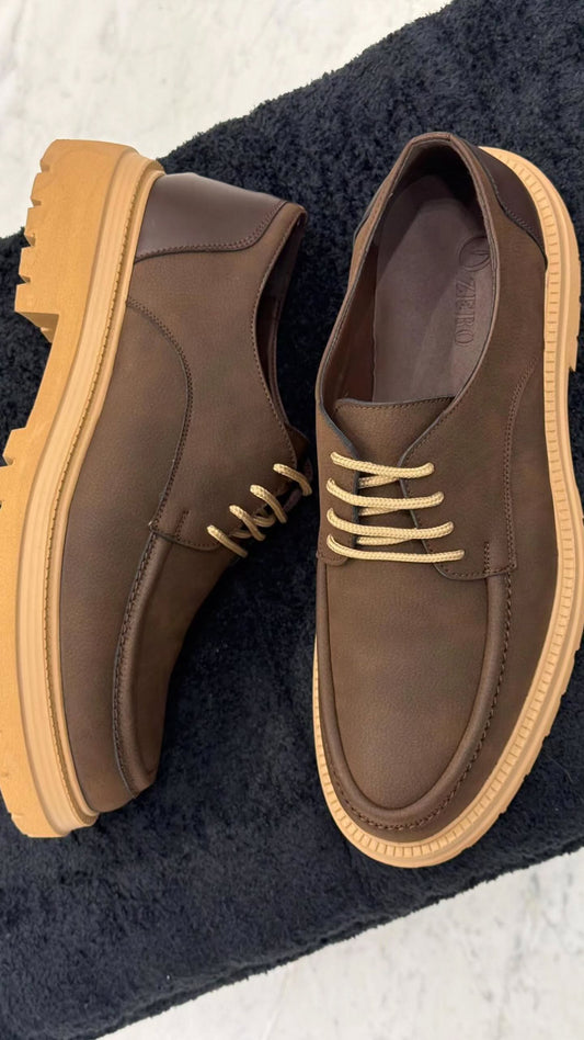 Moccasin Brown Leather Shoes With Tan Soles