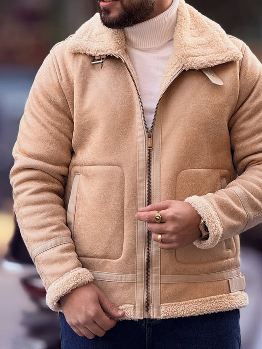 Beige Fur Casual Jacket
