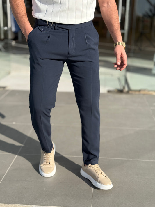 Navy High-Waist Pants