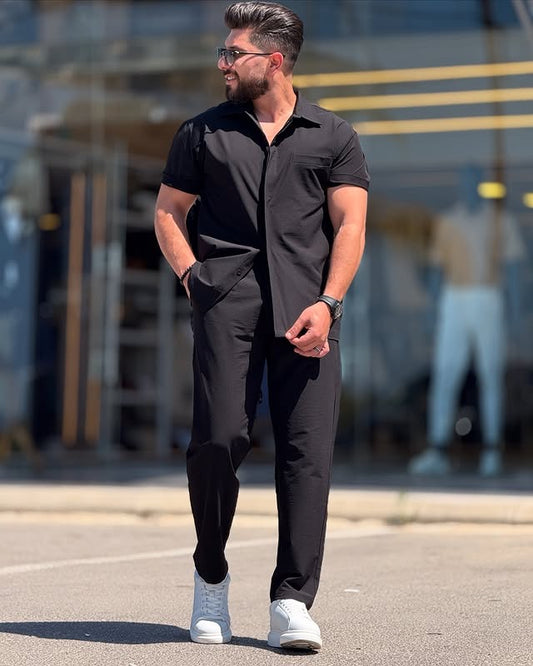 Black Parachute Shirt Set — Style 01