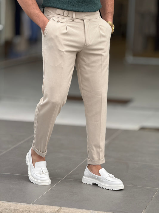 Beige High-Waist Pants