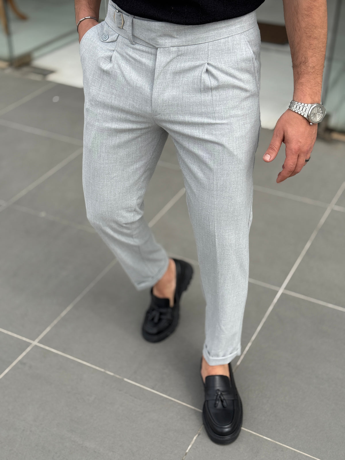 Gray High-Waist Pants