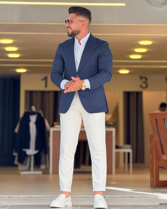 Navy Blue Notch Lapel Blazer