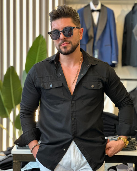 Black Denim Shirt — Style 02