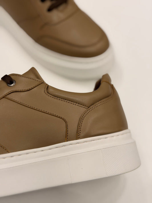 Light Brown O,Zero Leather Sneaker With White Sole