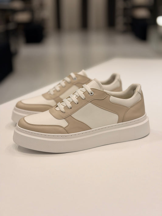 Beige and White O,Zero Sneakers