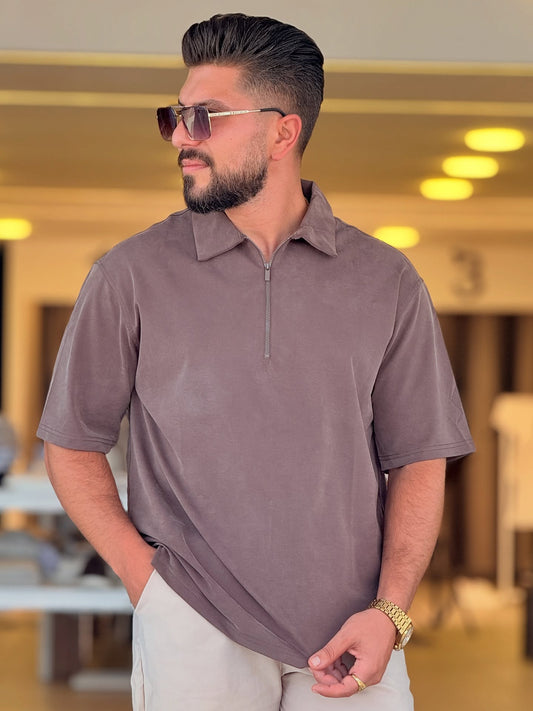 Brown Half Zip Polo — Style 02