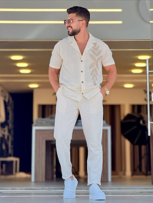 Light Beige Shirt With Floral Pattern