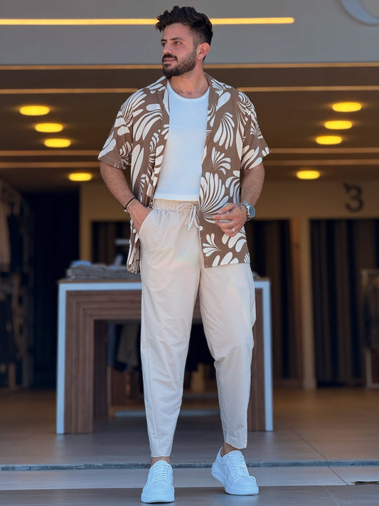Brown and White Floral Shirt
