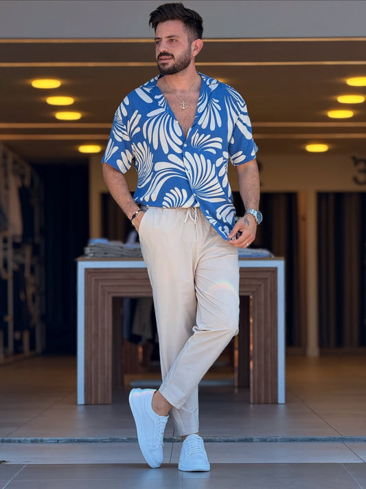 Blue and White Floral Shirt