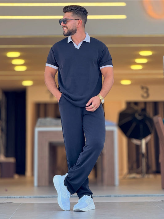 White Collar Polo and Pants Set