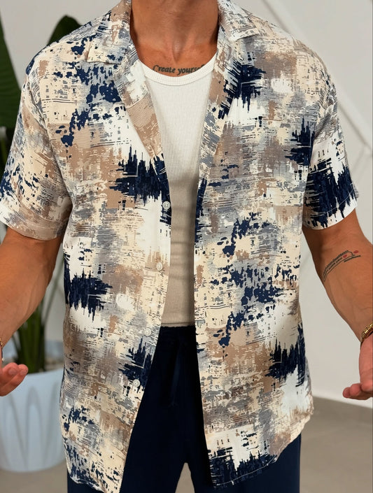 Beige and Navy Blue Shirt