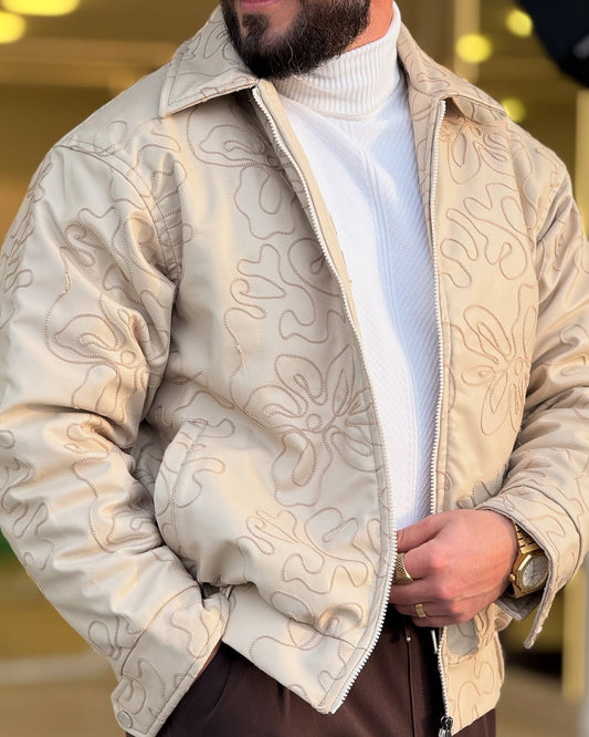Patterned Beige Leather Jacket