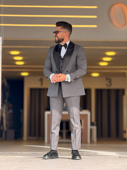 Full Gray Tuxedo Shawl Collar Suit