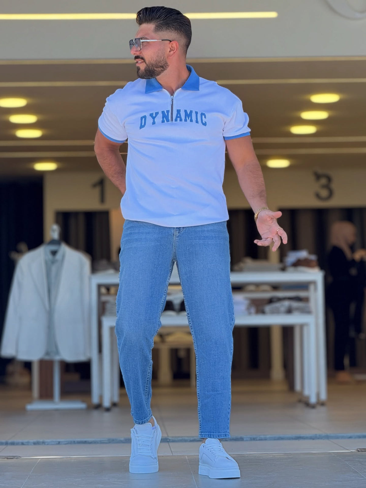 White Dynamic Blue Neck Polo