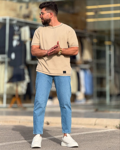 Beige Round Neck T-Shirt — Style 03