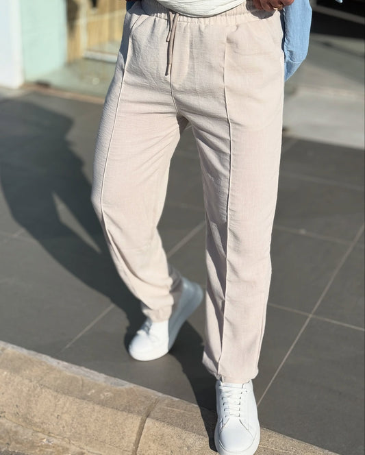 Light Beige Linen Pants — Style 02