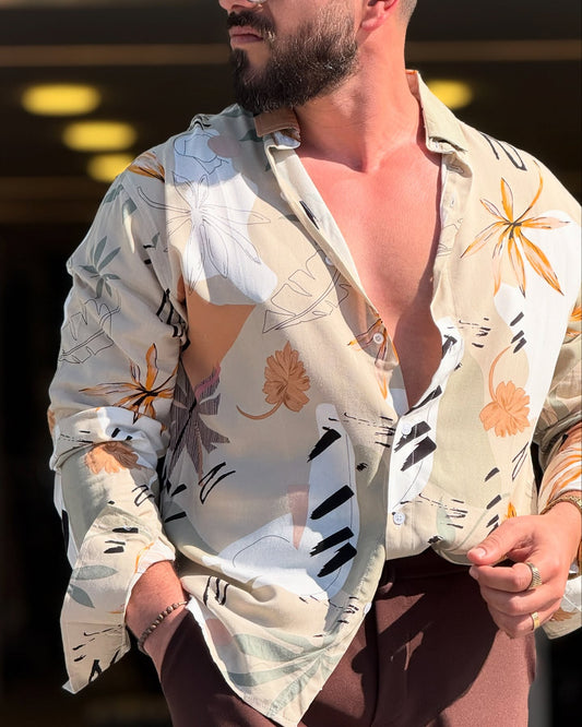 Beige and White Floral Shirt