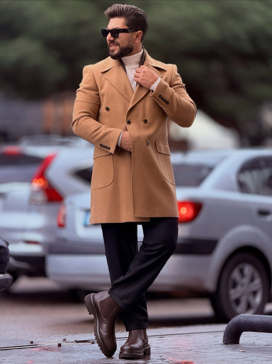 Notch Lapel Coat in Tan