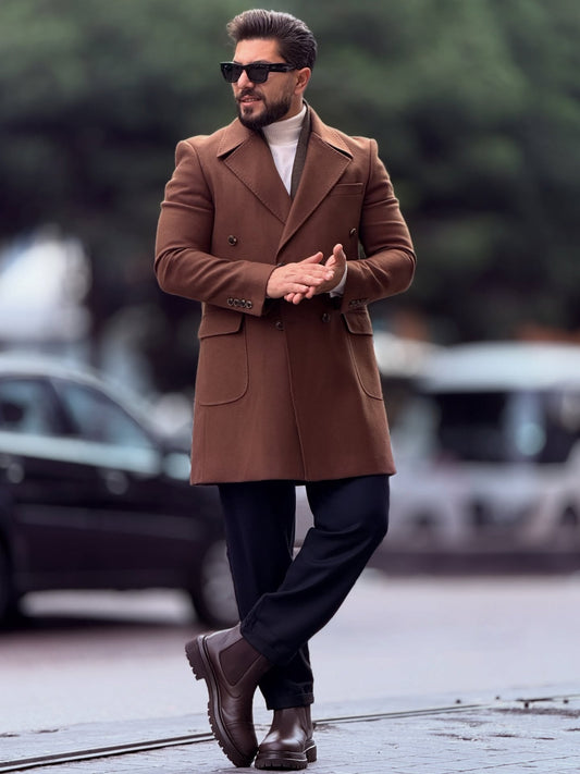 Notch Lapel Coat in Brown