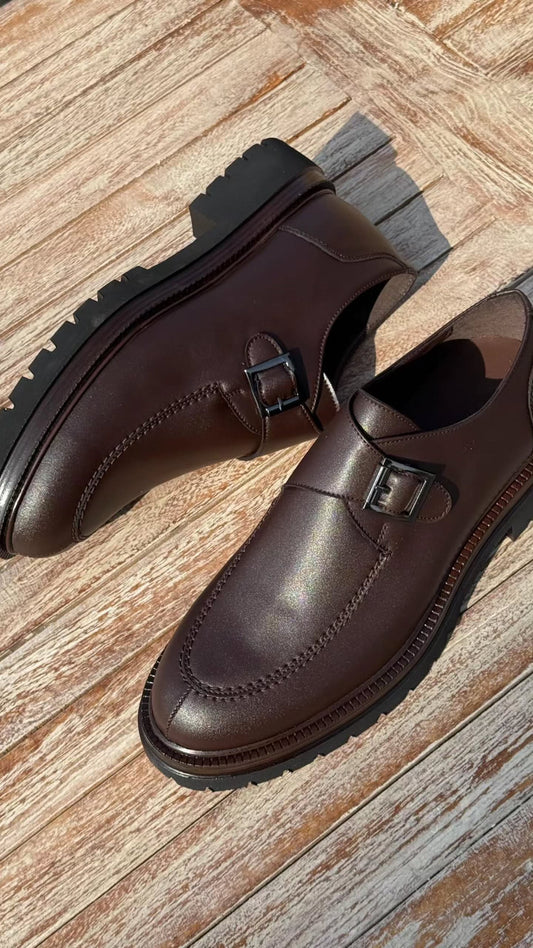 Moccasin Dark Brown Leather Shoes — Style 01