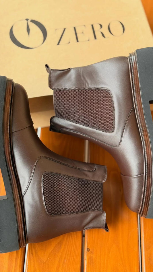 O,Zero Dark Brown Leather Boots