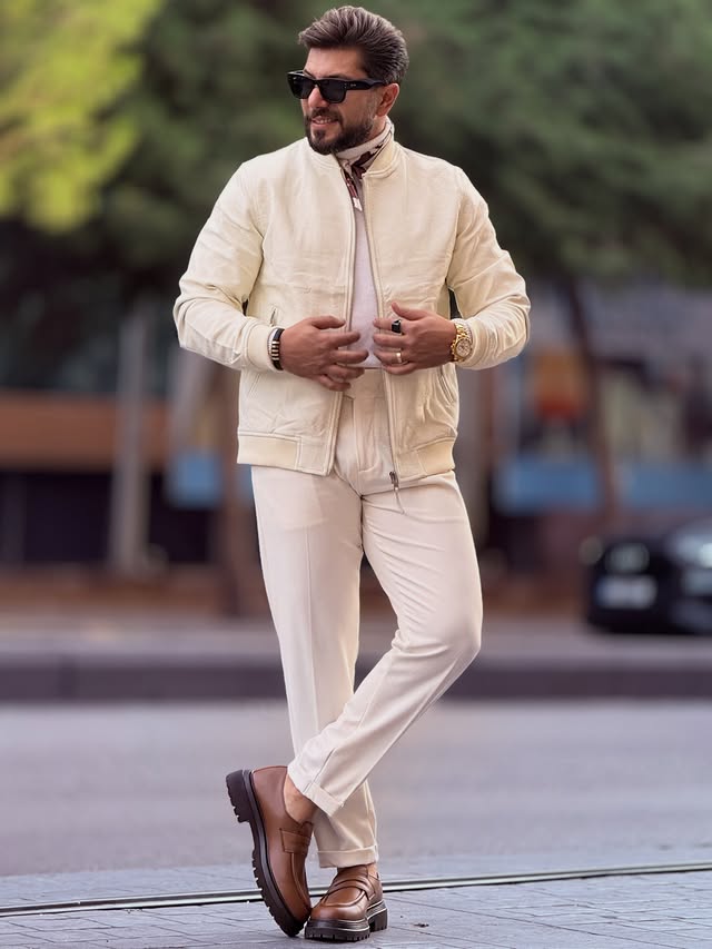 Beige Leather Jacket — Style 03