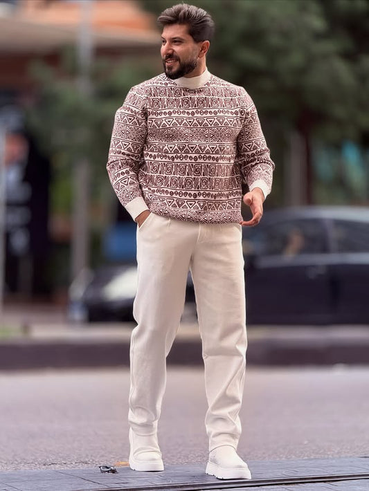 Patterned Burgundy Sweater