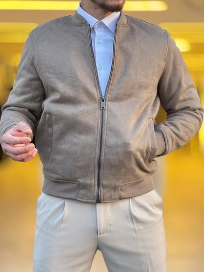 Brown Mandarin Collar Jacket
