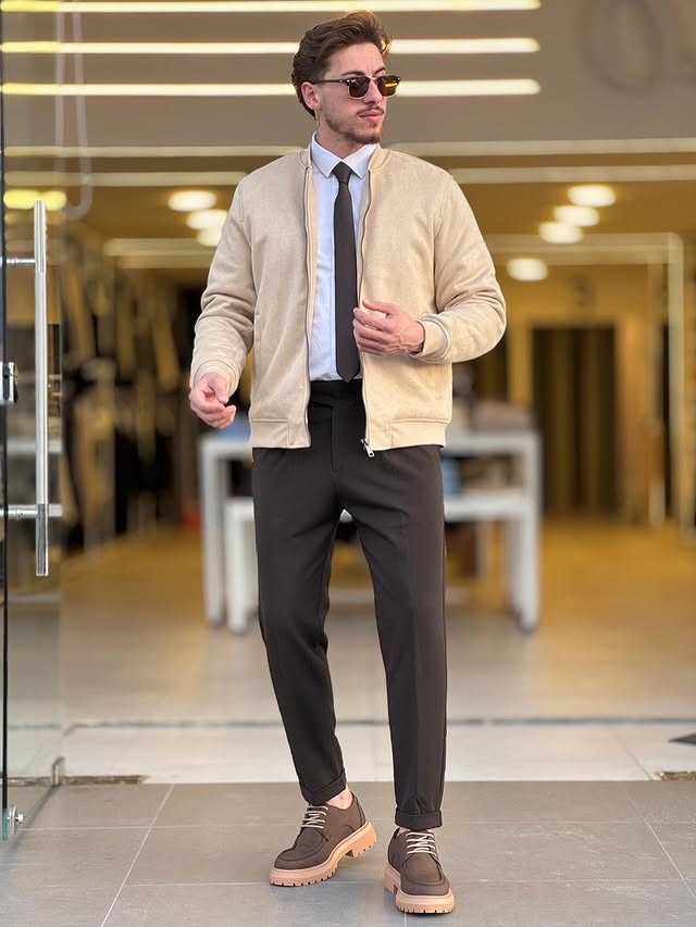 Beige Mandarin Collar Jacket