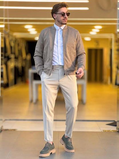 Brown Mandarin Collar Jacket