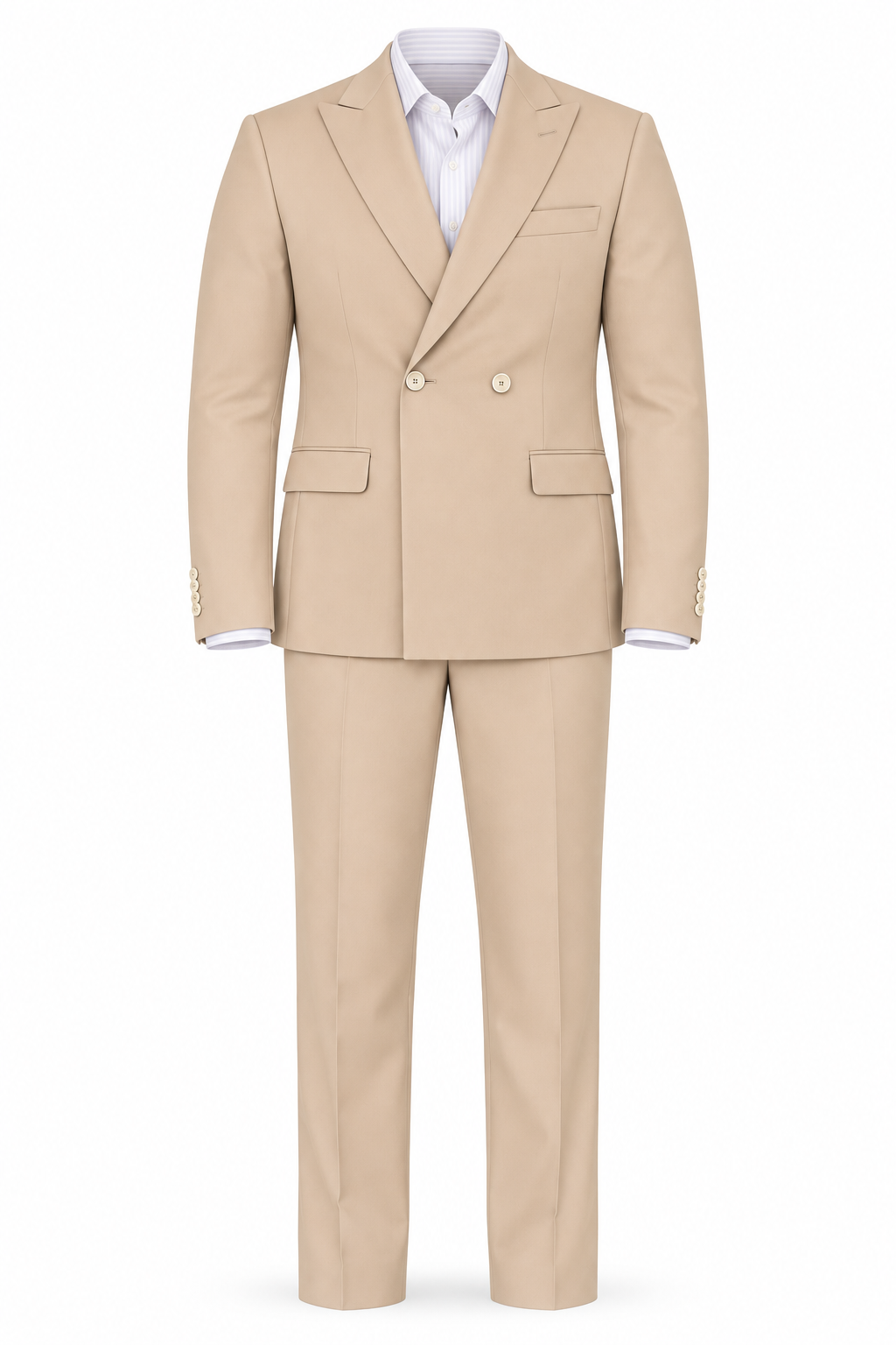 Beige Double-Breasted Suit by O,Zero