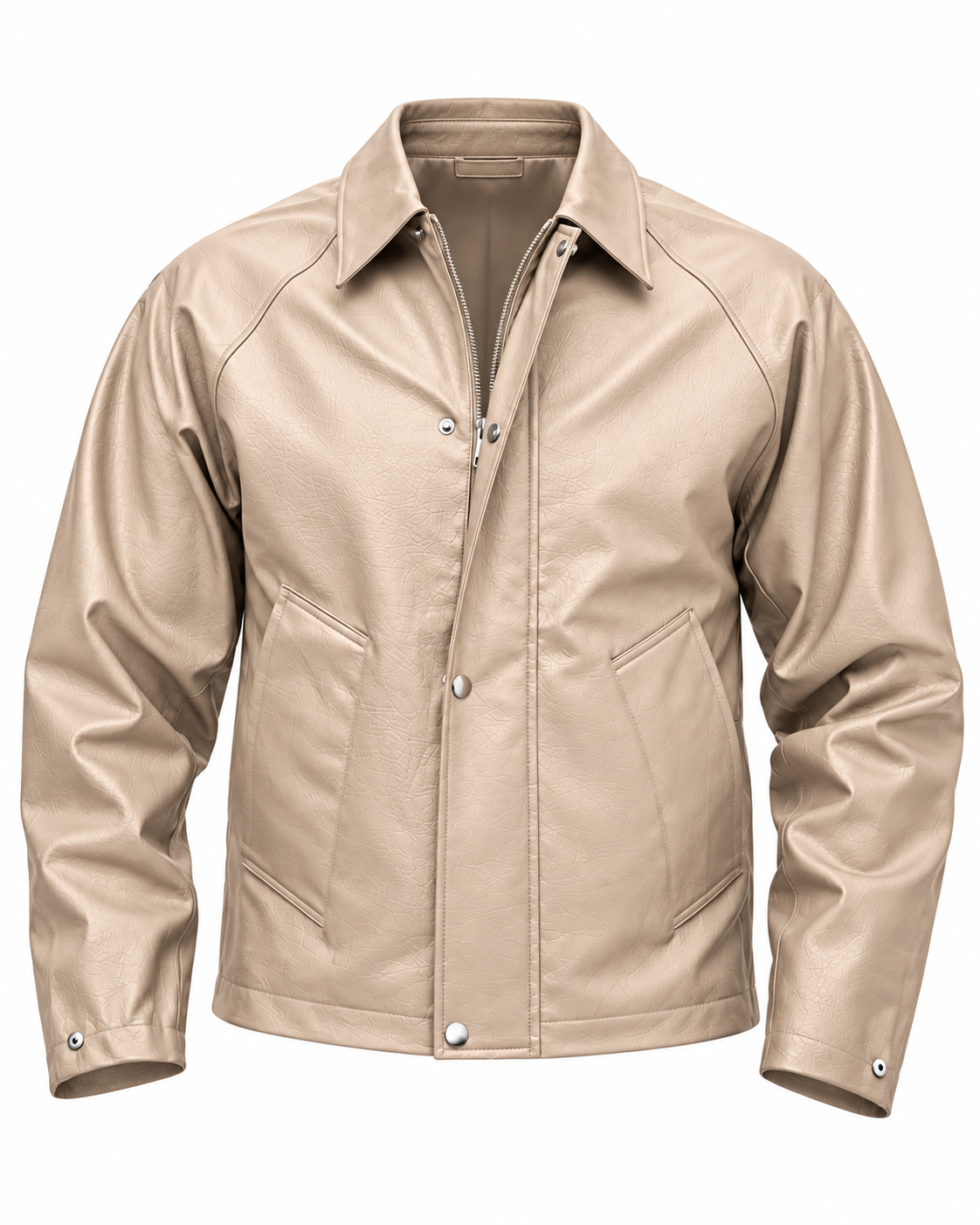 Beige Leather Jacket by O,Zero