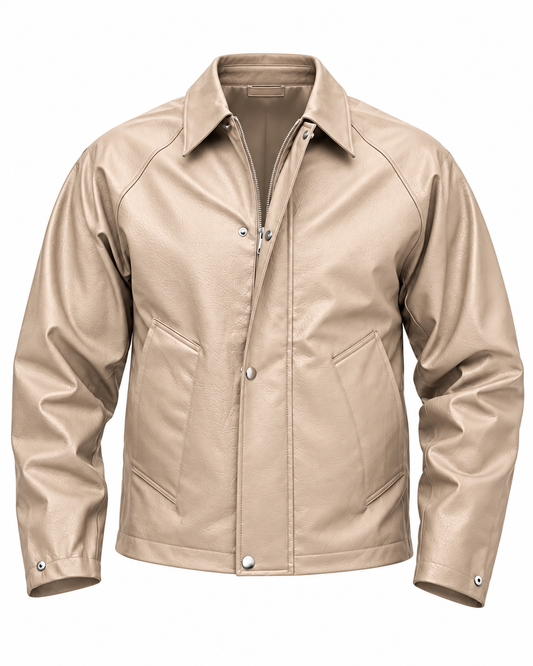 Beige Leather Jacket by O,Zero