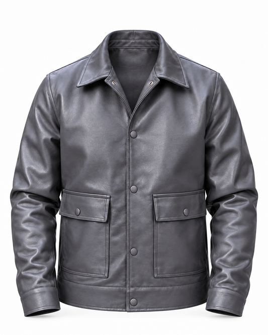 Charcoal Leather Jacket by O,Zero