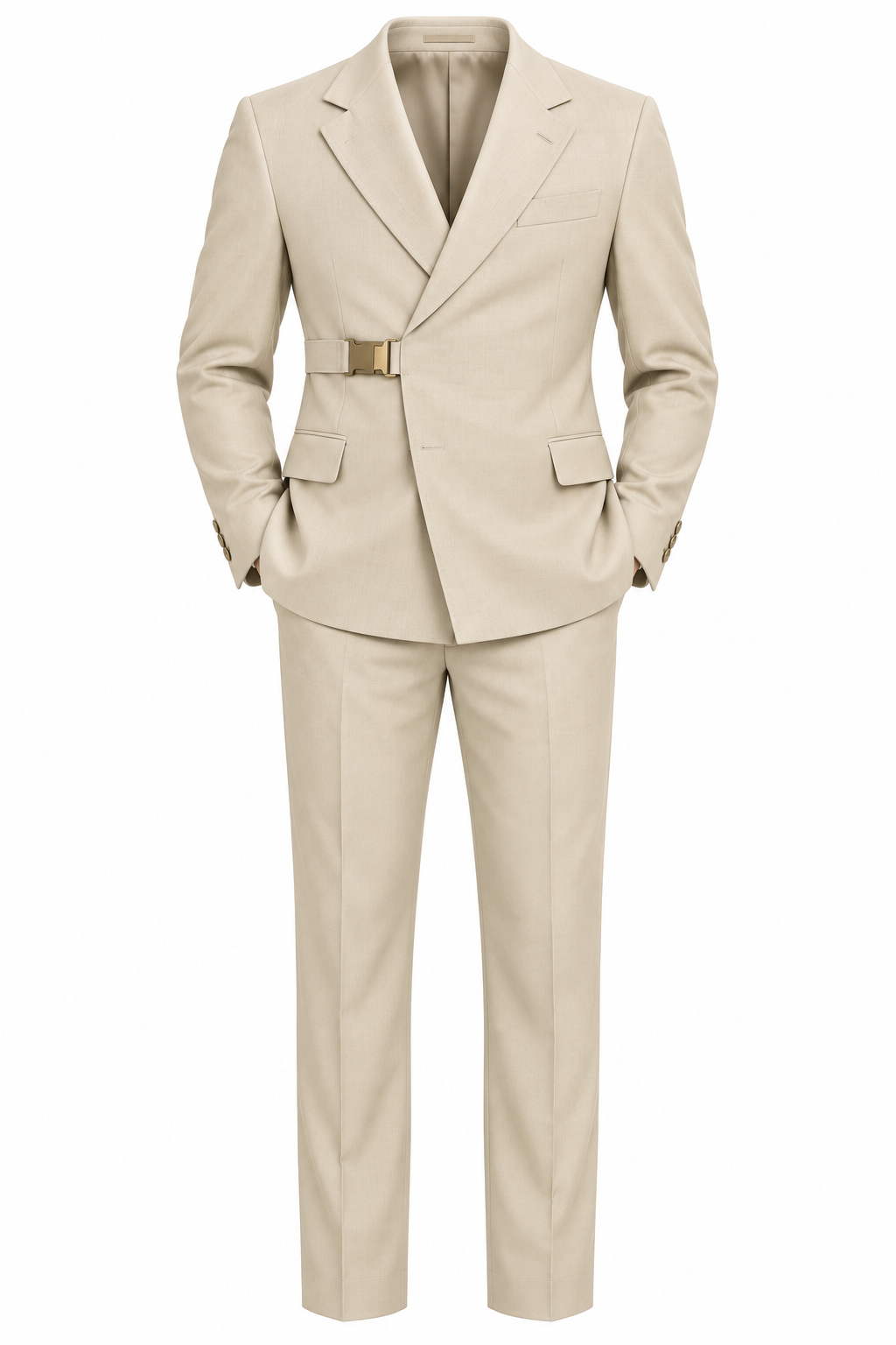 Cream Notch Lapel Suit by O,Zero