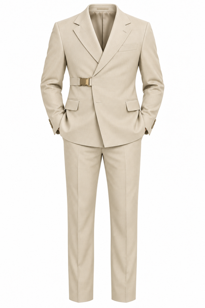 Cream Notch Lapel Suit by O,Zero
