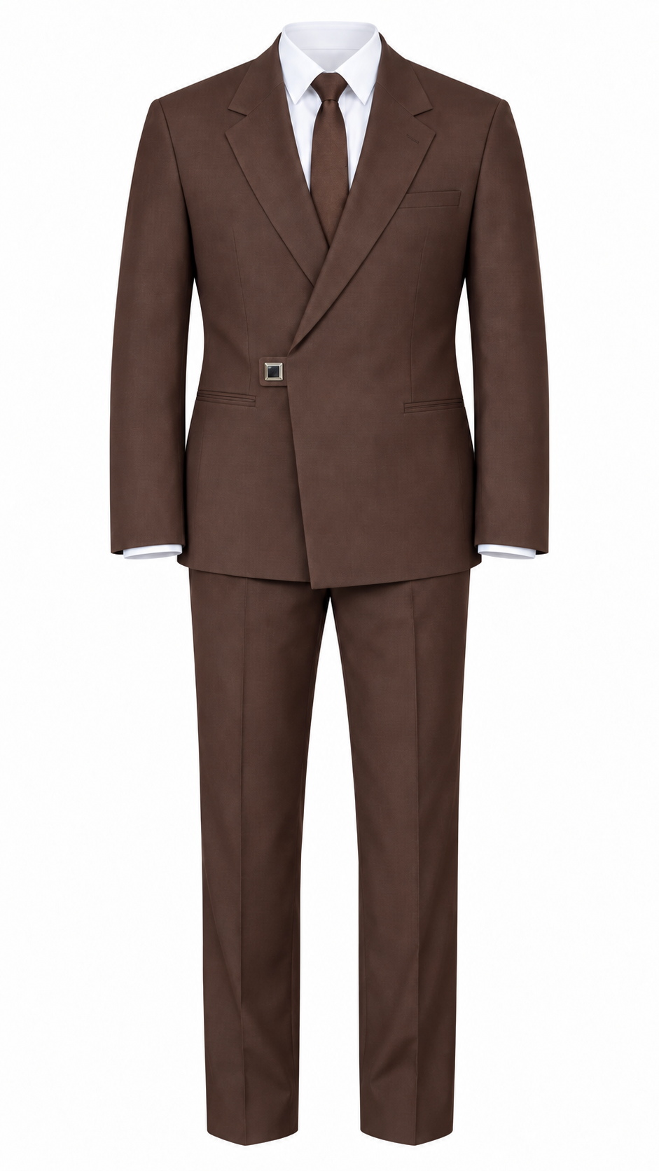 Brown Square Clip Notch Lapel Suit by O,Zero