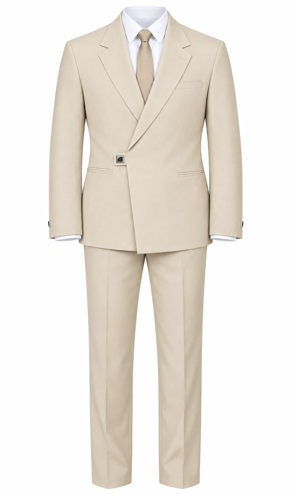 Beige Square Clip Notch Lapel Suit by O,Zero