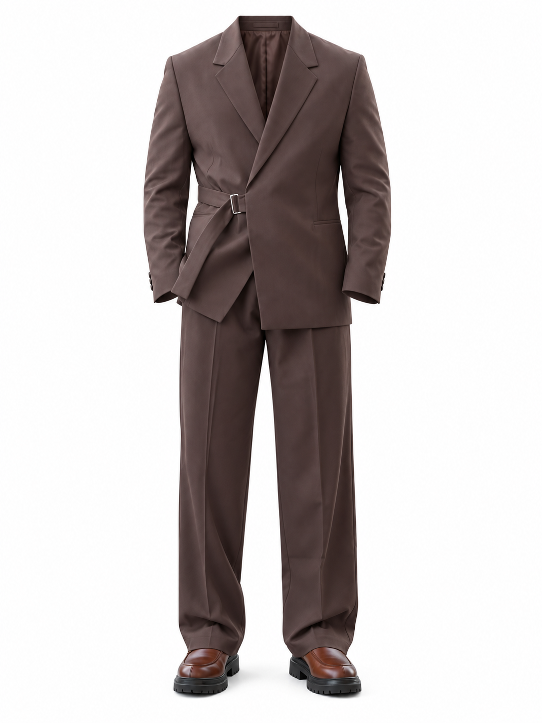 Brown Buckle Oversized Suit by O,Zero