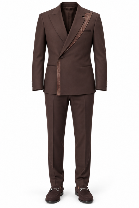 Chocolate Brown Embellished Suit by O,Zero