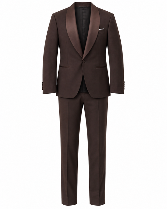 Chocolate Brown Shawl-Collar Tuxedo by O,Zero