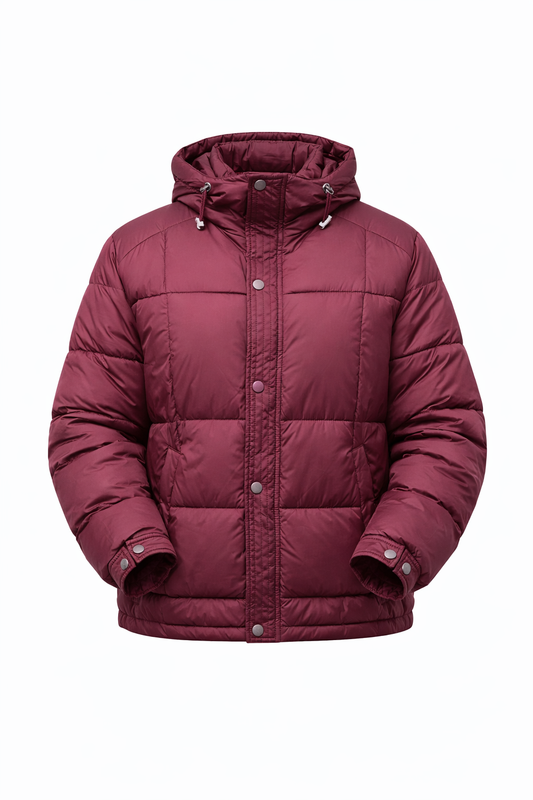 Burgundy Puffer Jacket by O,Zero