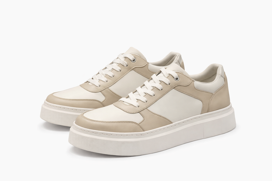 Beige and White O,Zero Sneakers by O,Zero
