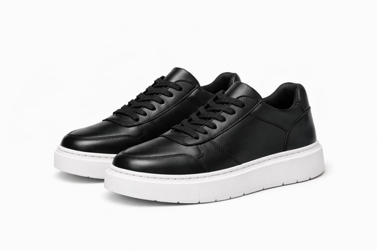 Black Leather O,Zero Sneakers With White Soles by O,Zero