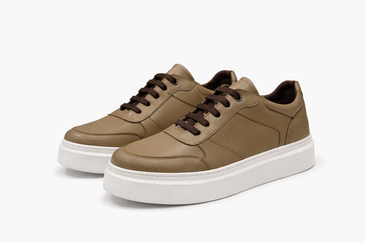 Light Brown O,Zero Leather Sneaker With White Sole by O,Zero